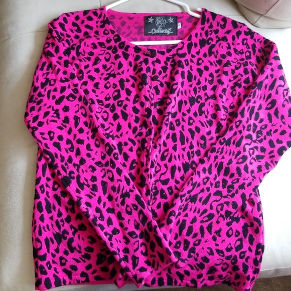 Hot Pink Leopard Print Cardigan Size Ml 